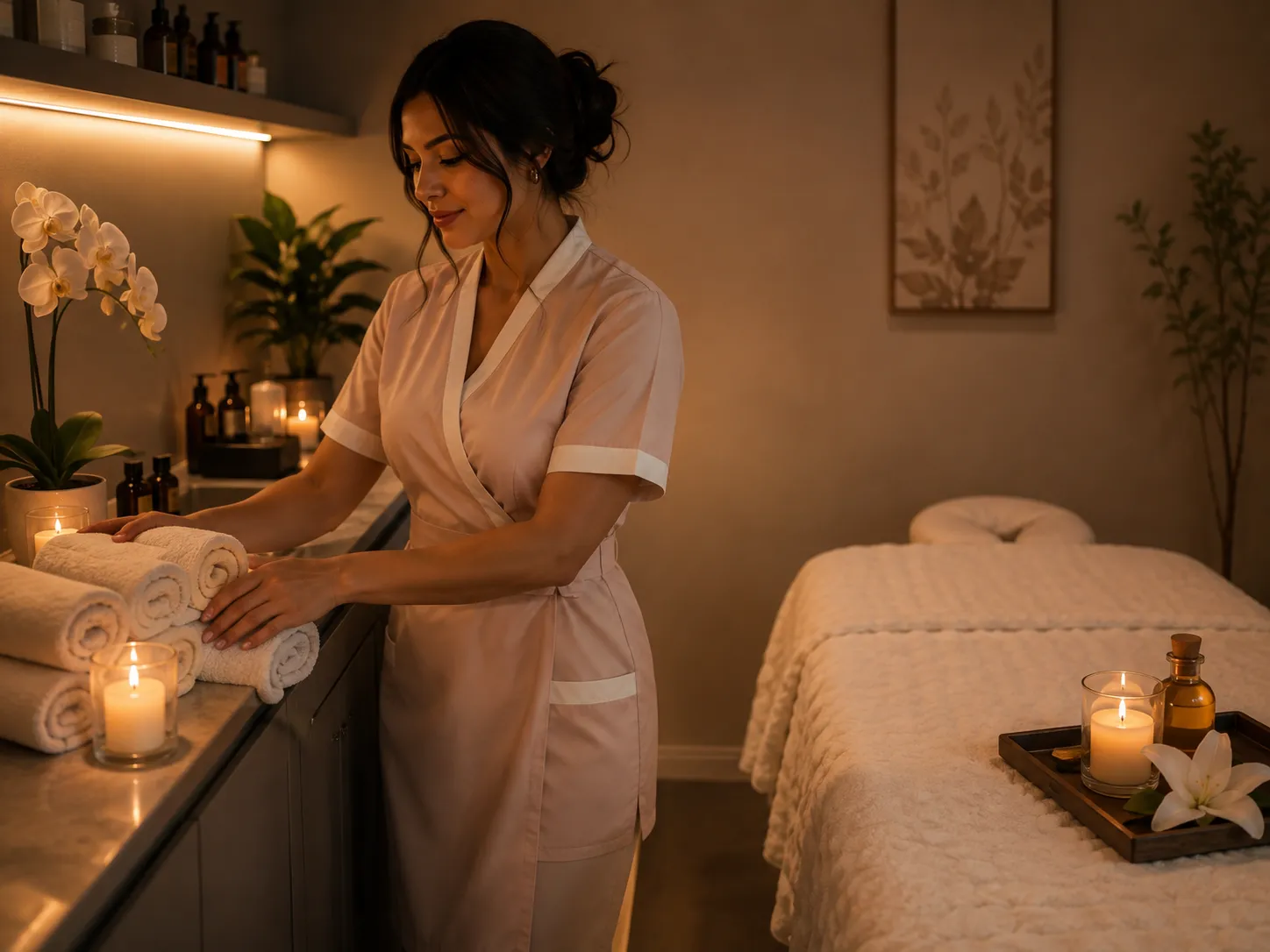 Warm wellness interior with natural materials